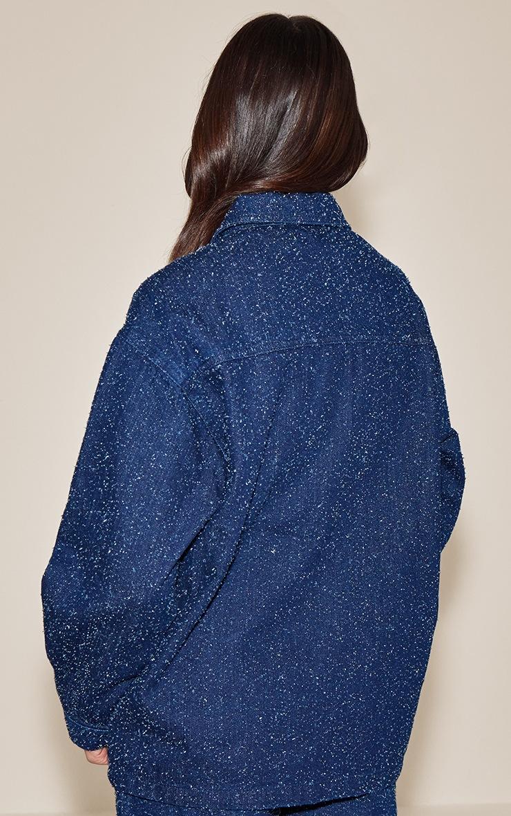 Pretty Little Thing Dark Blue Boucle Denim Concealed Placket Oversized Shirt