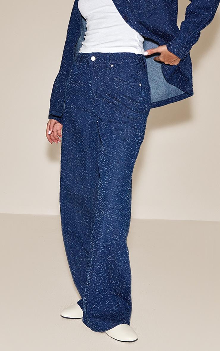 Pretty Little Thing Dark Blue Boucle Denim High Waist Denim Jeans