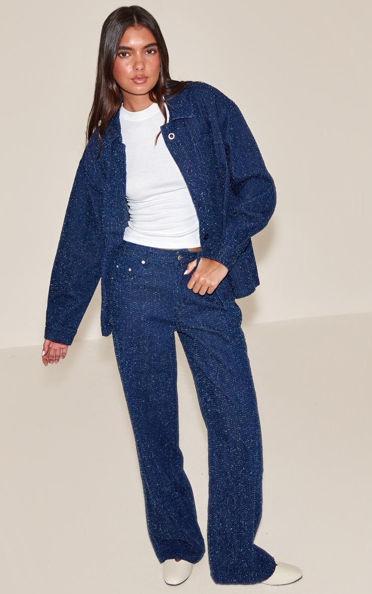 Pretty Little Thing Dark Blue Boucle Denim High Waist Denim Jeans