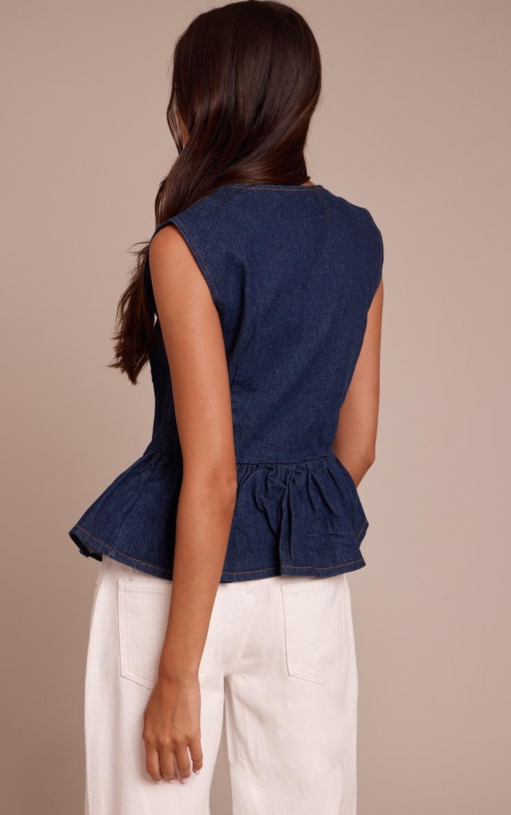 Pretty Little Thing Dark Blue Button Detail Peplum Denim Top