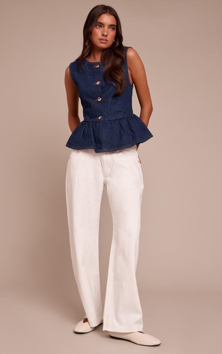 Pretty Little Thing Dark Blue Button Detail Peplum Denim Top