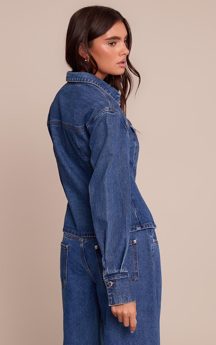Pretty Little Thing Dark Blue Long Sleeve Cinched Waist Denim Jacket