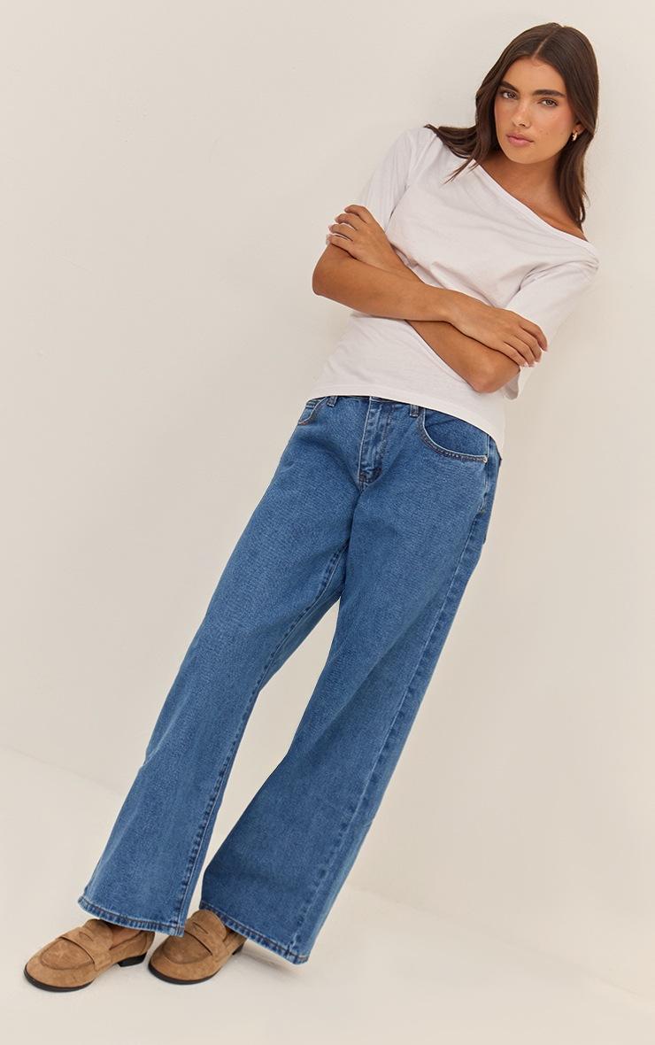 Pretty Little Thing Dark Blue Low Rise Wide Leg Jeans