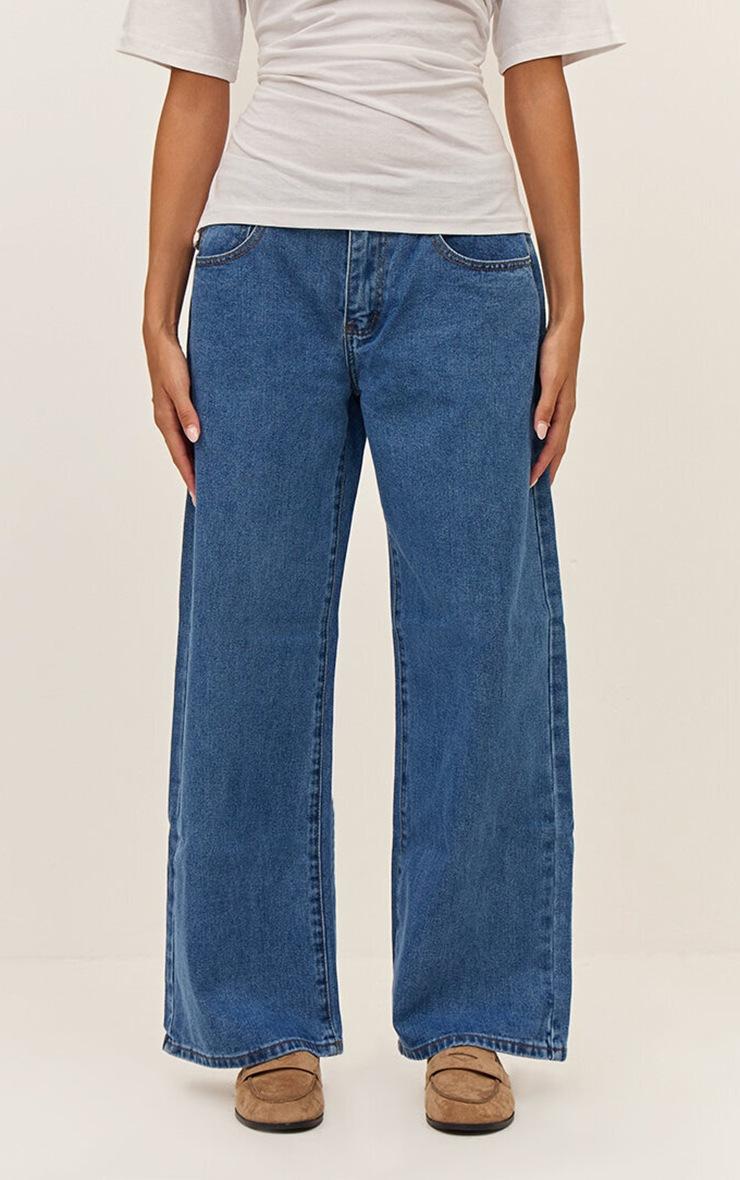 Pretty Little Thing Dark Blue Low Rise Wide Leg Jeans