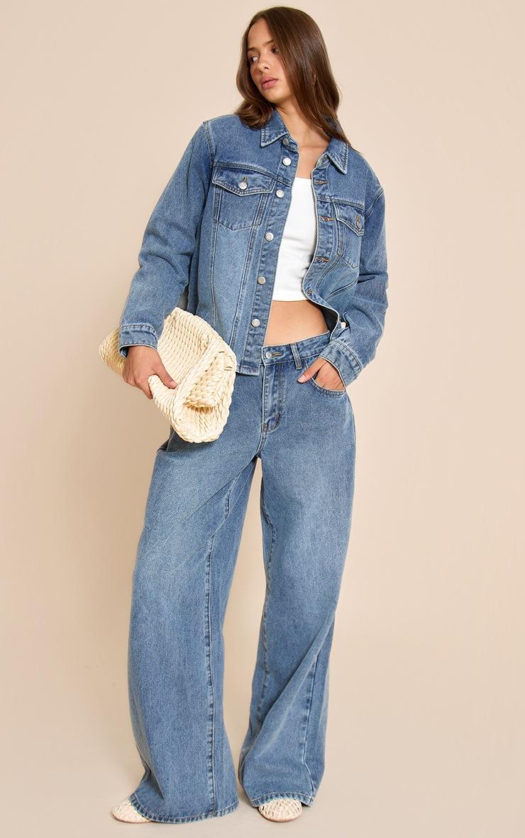 Pretty Little Thing Dark Blue Mid Rise Slouchy Wide Leg Jeans