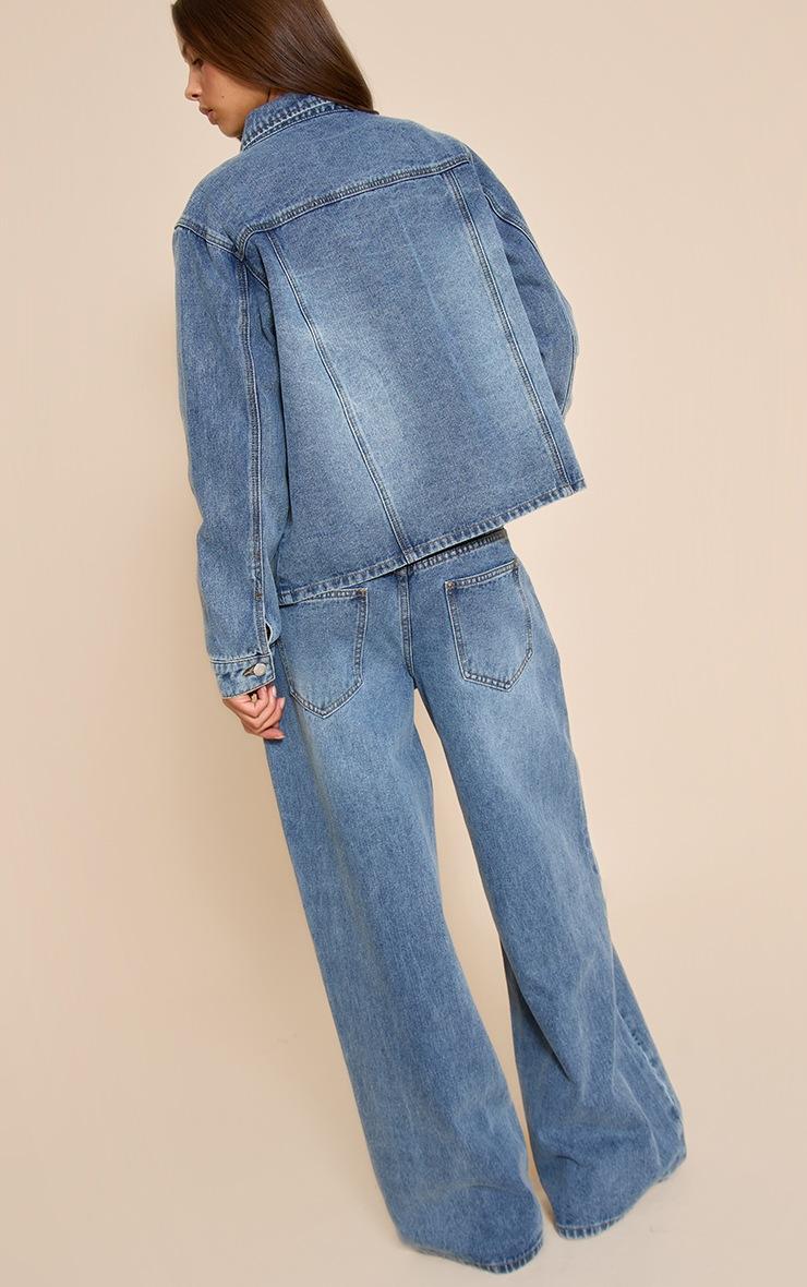 Pretty Little Thing Dark Blue Mid Rise Slouchy Wide Leg Jeans