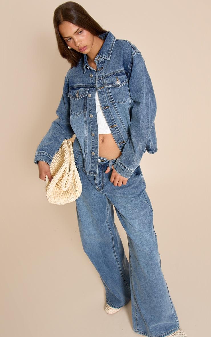 Pretty Little Thing Dark Blue Mid Rise Slouchy Wide Leg Jeans