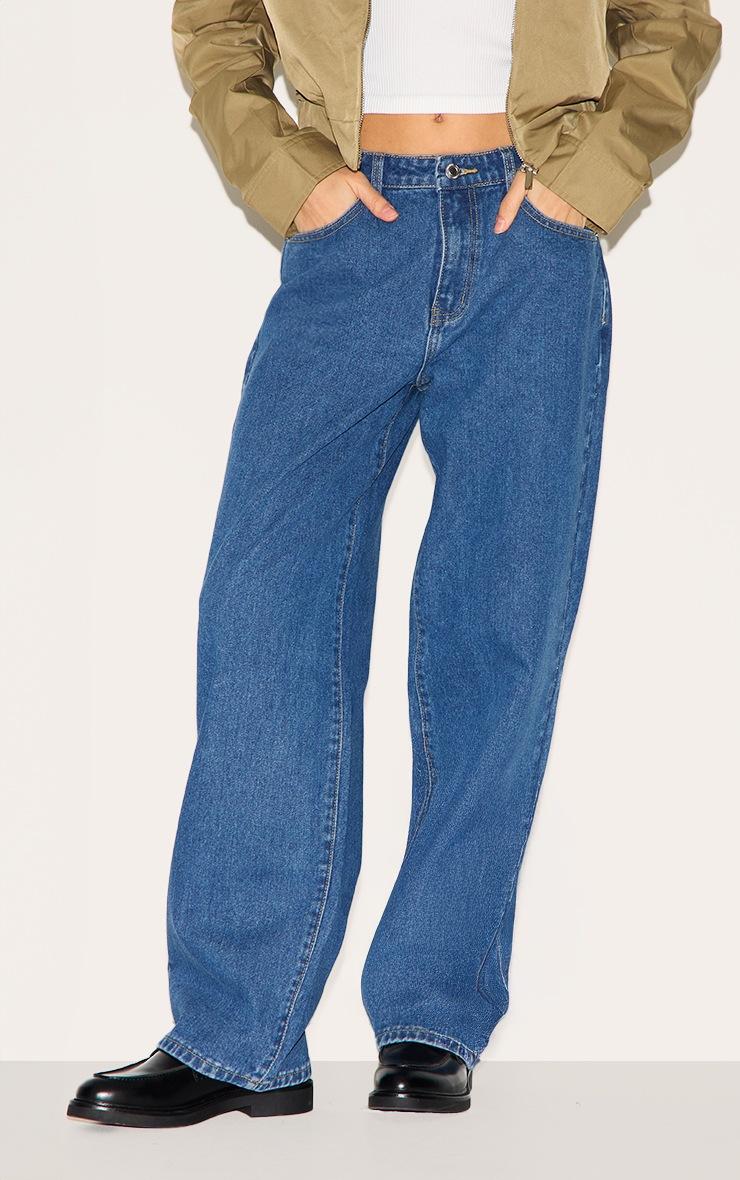 Pretty Little Thing Dark Blue Mid Rise Straight Leg Jeans