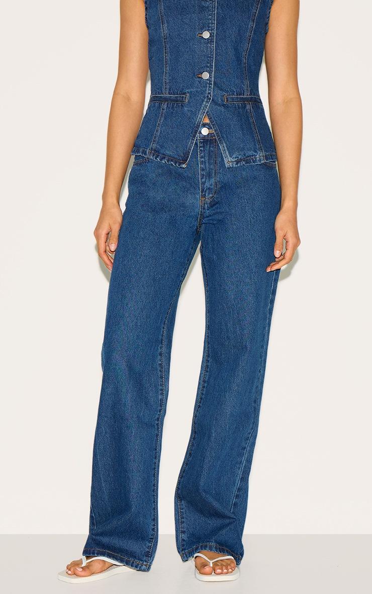 Pretty Little Thing Dark Blue Mid Waist Straight Leg Jeans