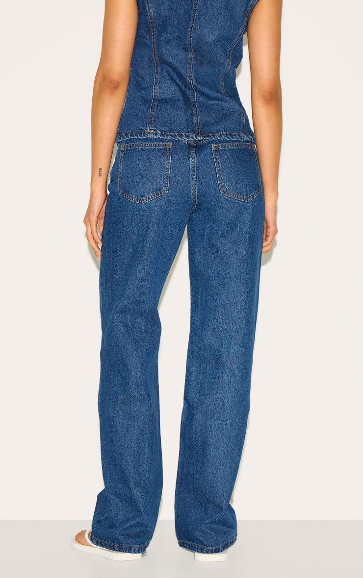 Pretty Little Thing Dark Blue Mid Waist Straight Leg Jeans