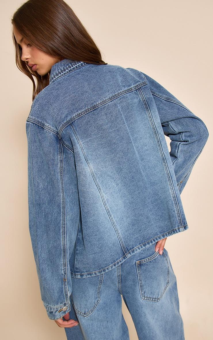 Pretty Little Thing Dark Blue Oversized Denim Shirt