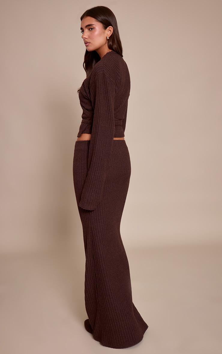 Pretty Little Thing Dark Brown Brushed Elasticated Waist Maxi Skirt