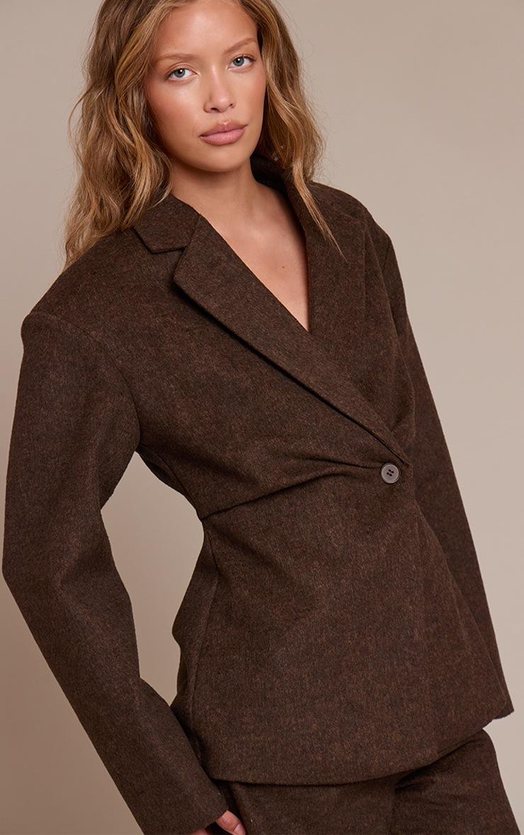 Pretty Little Thing Dark Brown Brushed Pinstripe Cinched Waist Blazer