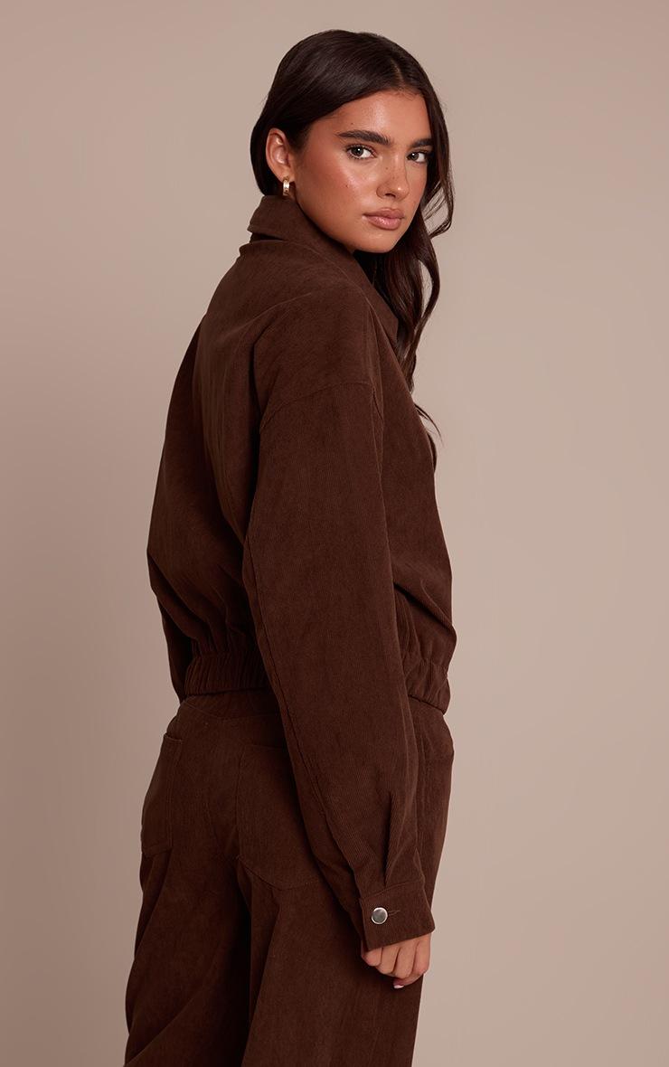 Pretty Little Thing Dark Brown Cord Cropped Zip Jacket