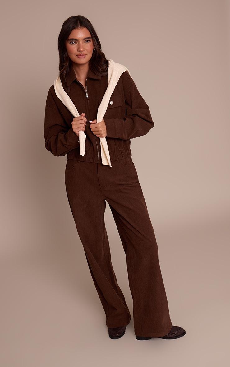 Pretty Little Thing Dark Brown Cord Cropped Zip Jacket