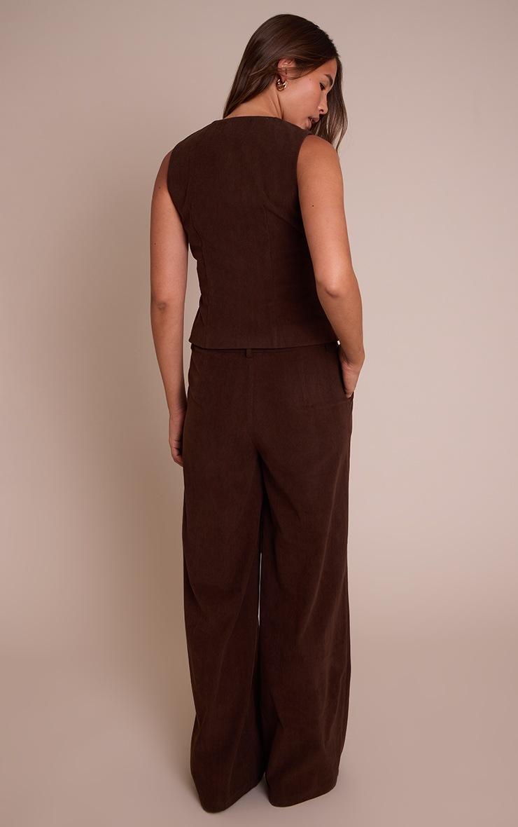 Pretty Little Thing Dark Brown Corduroy Tailored Tie Detail Wide Leg Pants