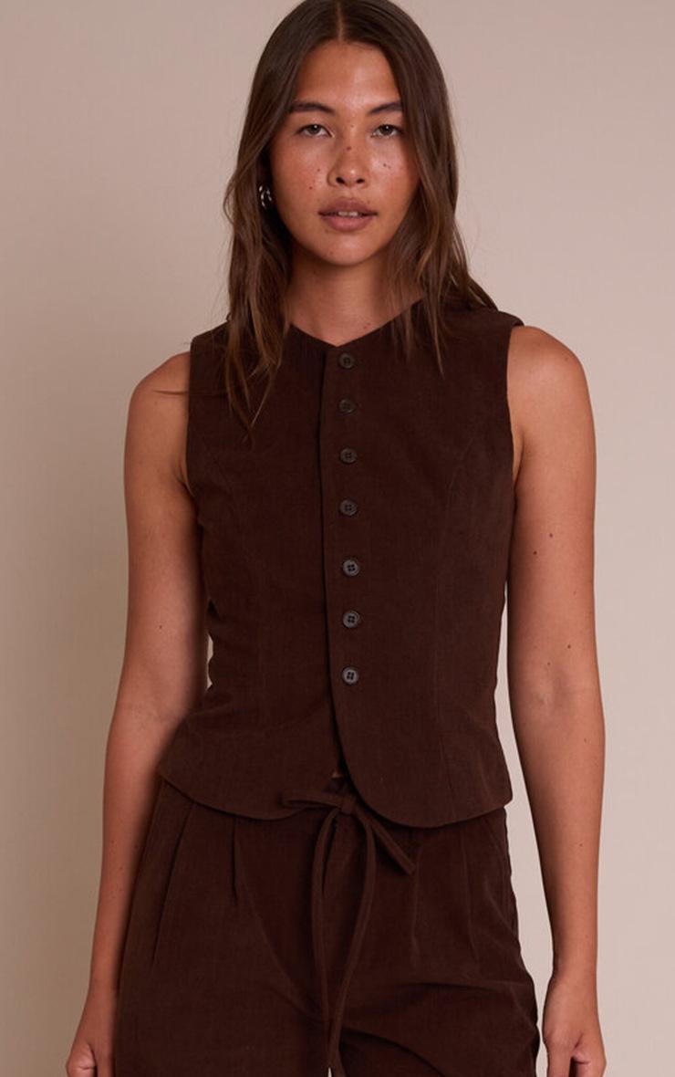 Pretty Little Thing Dark Brown Corduroy Tailored Vest