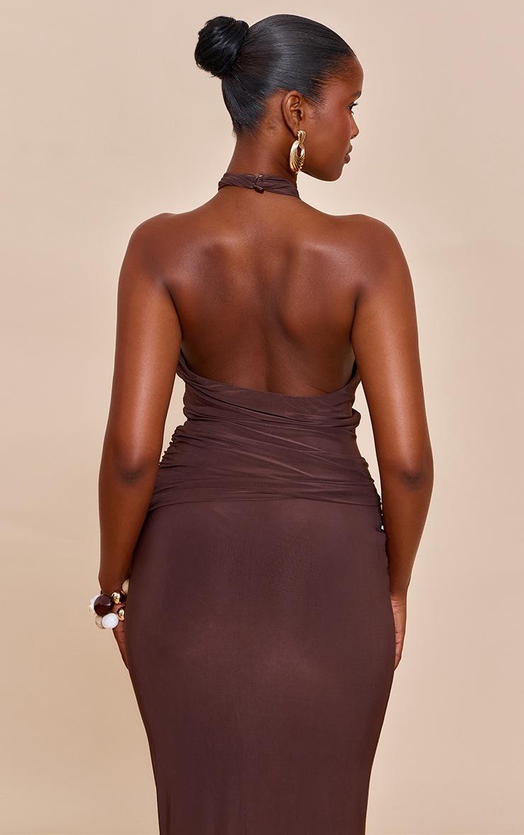 Pretty Little Thing Dark Brown Double Slinky Twist Halter Top