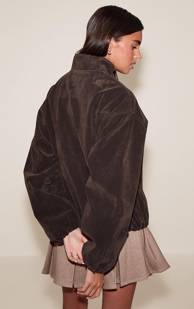 Pretty Little Thing Dark Brown Faux Suede Bomber Jacket