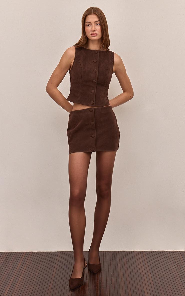 Pretty Little Thing Dark Brown Faux Suede Button Through Mini Skirt