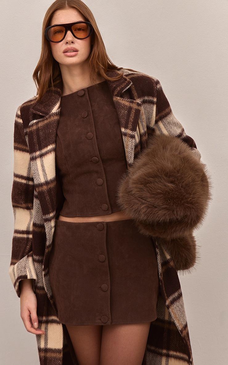 Pretty Little Thing Dark Brown Faux Suede Button Through Mini Skirt