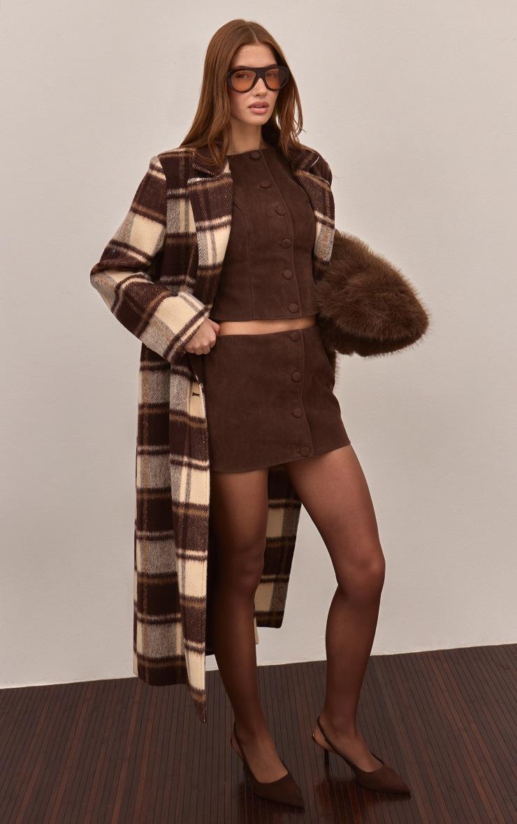 Pretty Little Thing Dark Brown Faux Suede Button Through Vest