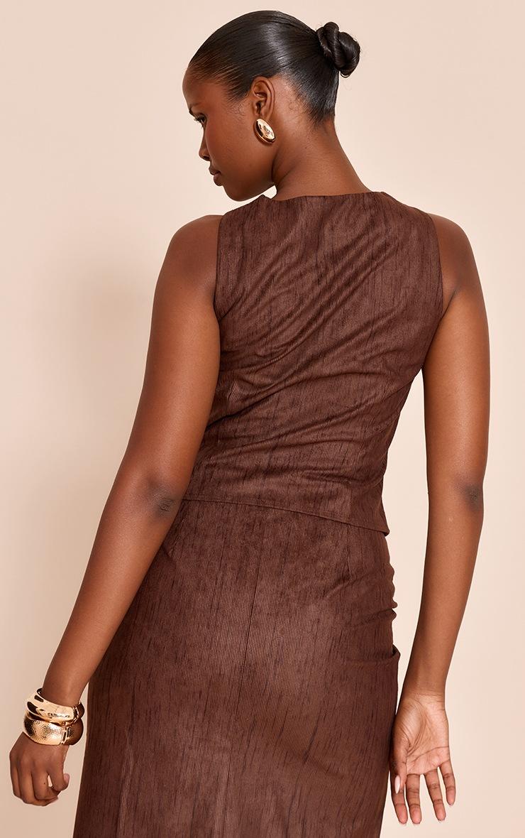 Pretty Little Thing Dark Brown Lightweight Corduroy Cowl Neck Top