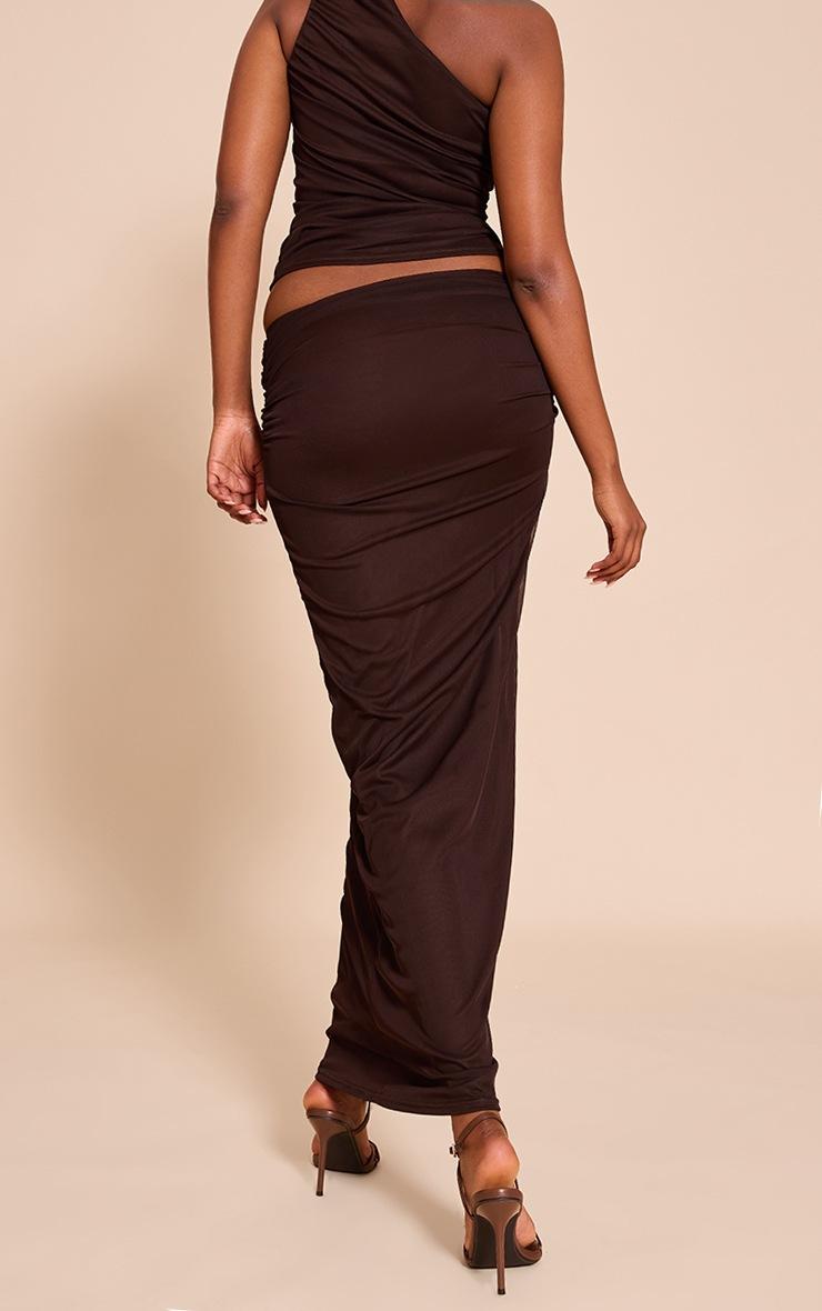 Pretty Little Thing Dark Brown Mesh Ruched Maxi Skirt