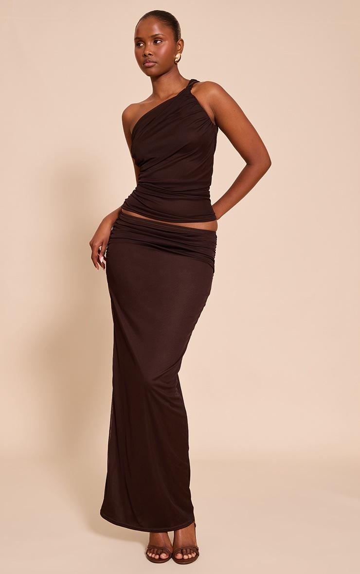 Pretty Little Thing Dark Brown Mesh Ruched Maxi Skirt