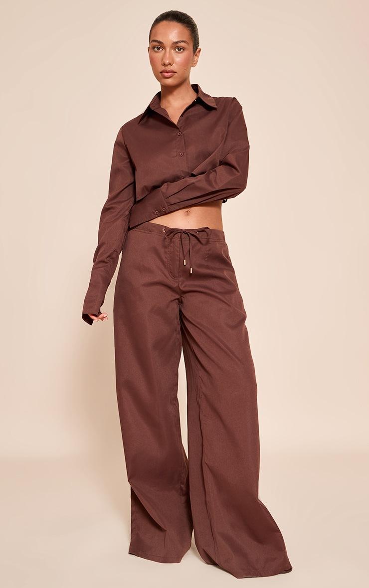 Pretty Little Thing Dark Brown Oversized Drawstring Straight Leg Pant