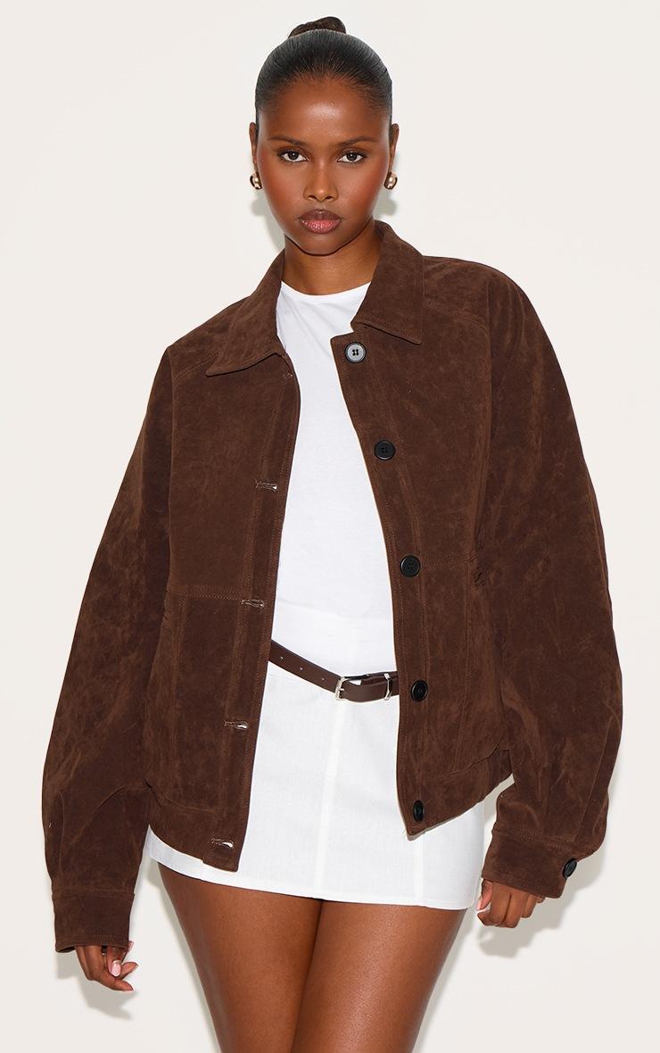 Pretty Little Thing Dark Brown Oversized Faux Suede Jacket