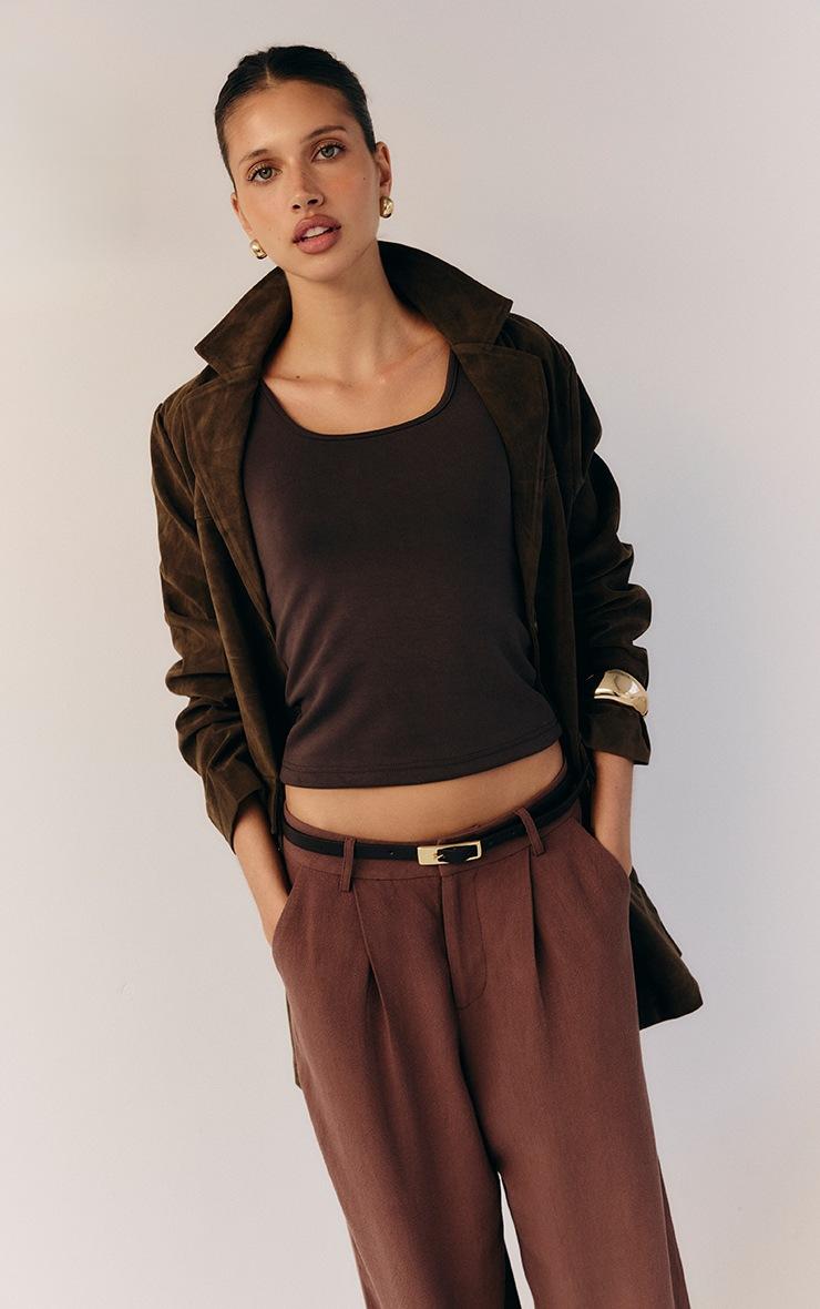 Pretty Little Thing Dark Brown Oversized Longline Faux Suede Blazer Coat