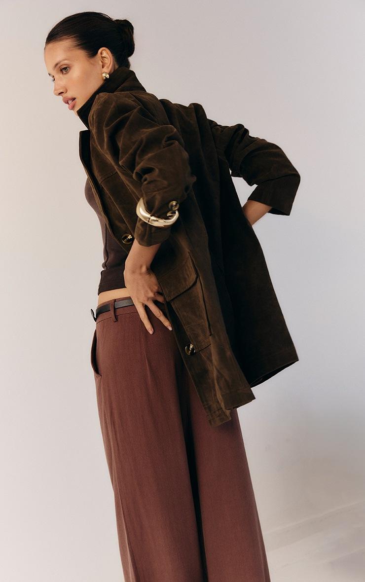 Pretty Little Thing Dark Brown Oversized Longline Faux Suede Blazer Coat