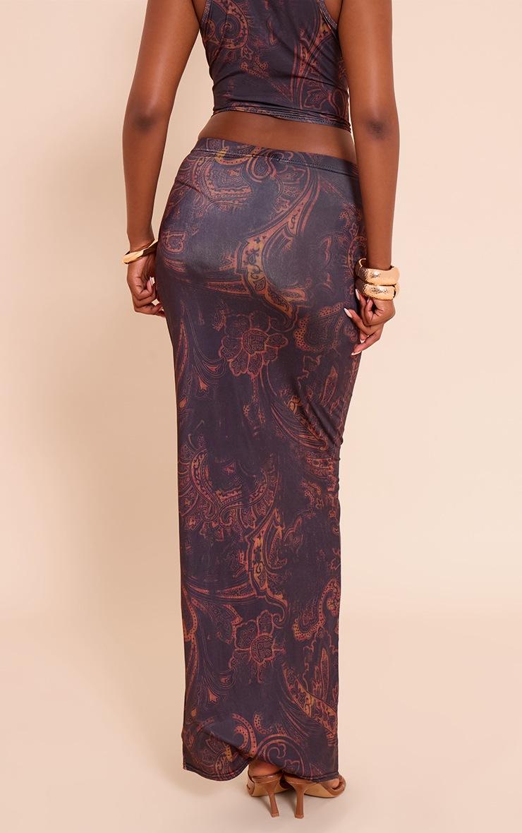 Pretty Little Thing Dark Brown Paisley Print Slinky Tie Detail Maxi Skirt
