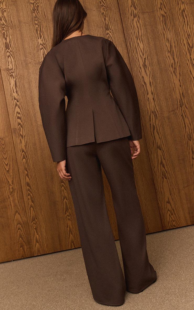 Pretty Little Thing Dark Brown Premium Woven Tailored Wide Leg Pleated Pants
