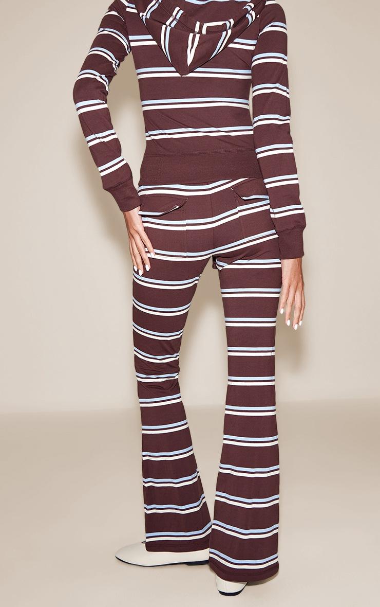 Pretty Little Thing Dark Brown Stripe Low Rise Skinny Flare Pants
