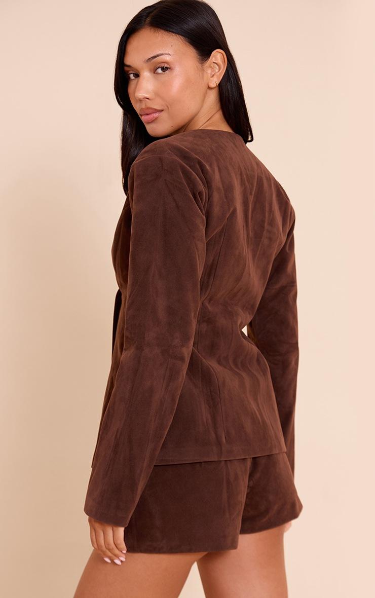 Pretty Little Thing Dark Brown Structured Faux Suede Cinched Waist Blazer