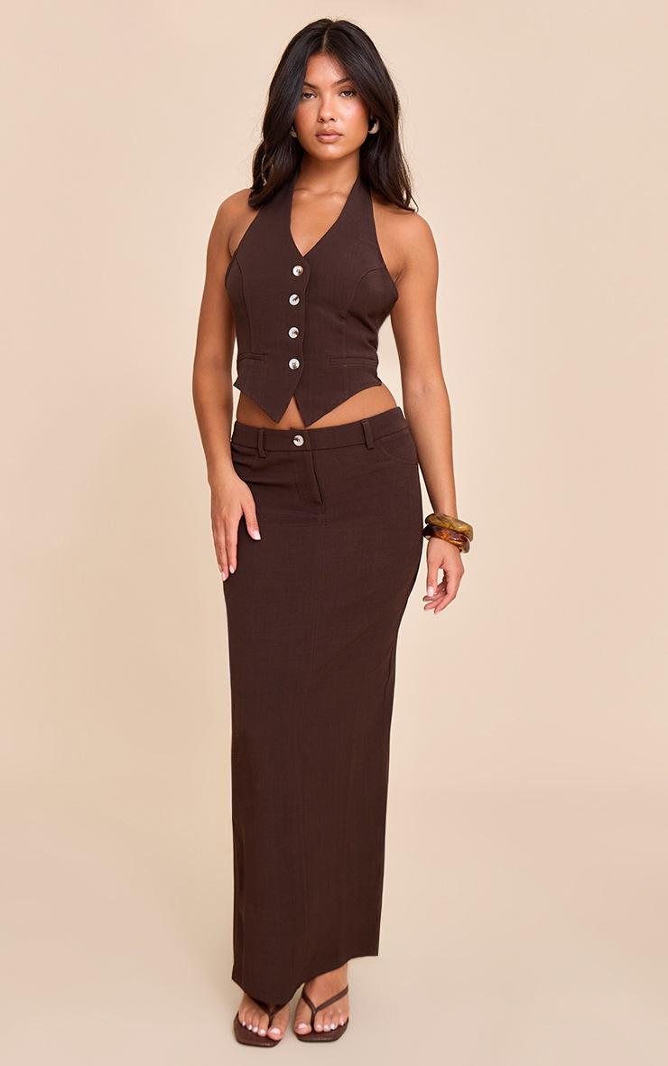 Pretty Little Thing Dark Brown Tailored Woven Backless Halterneck Vest