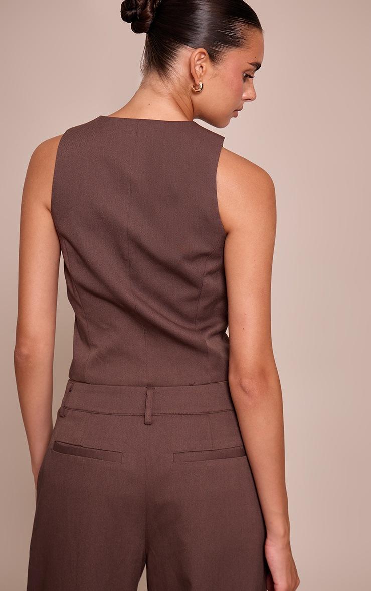 Pretty Little Thing Dark Brown Tailored Woven Button Detail Vest