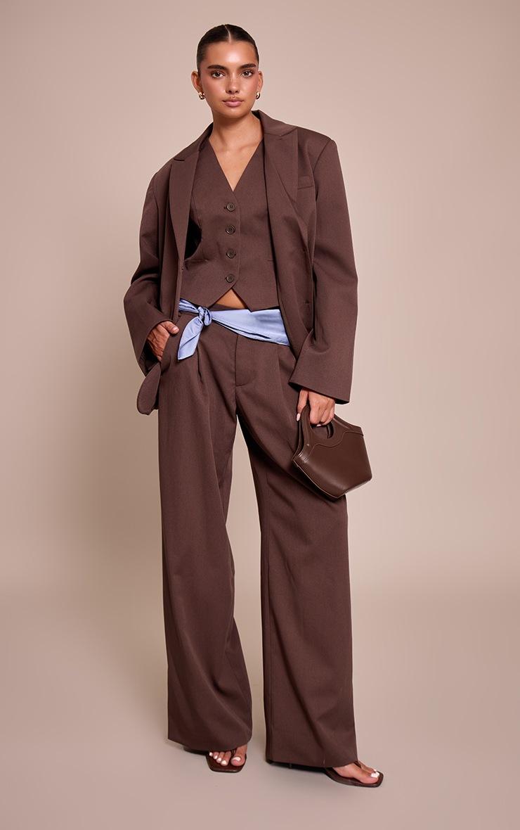 Pretty Little Thing Dark Brown Tailored Woven Button Detail Vest