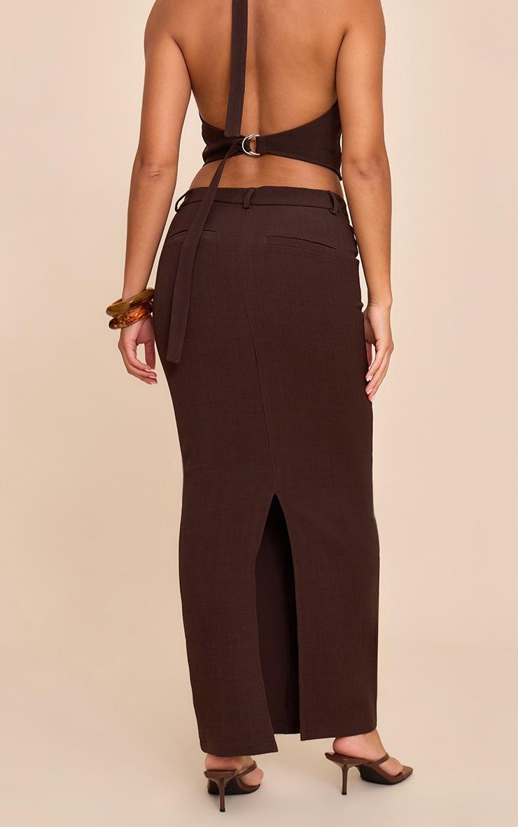 Pretty Little Thing Dark Brown Tailored Woven Maxi Skirt