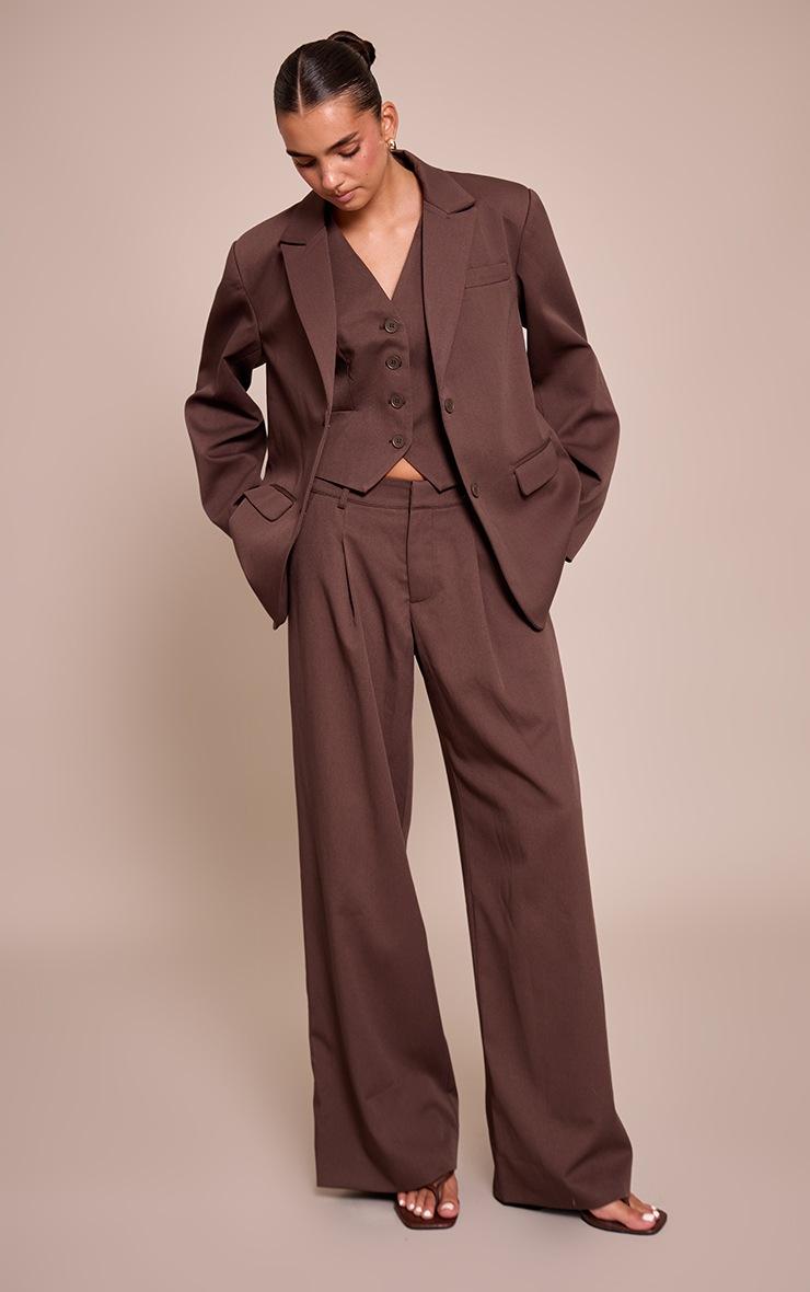 Pretty Little Thing Dark Brown Tailored Woven Oversized Dad Blazer