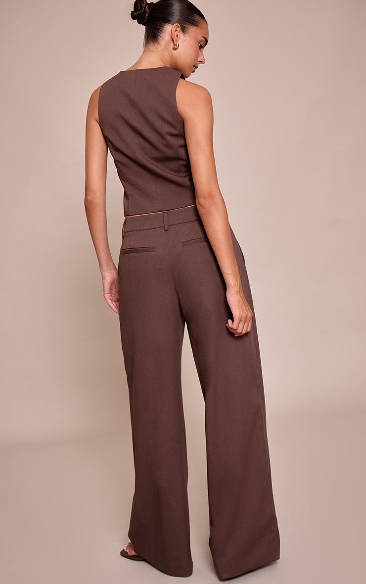 Pretty Little Thing Dark Brown Tailored Woven Wide Leg Pleated Pant