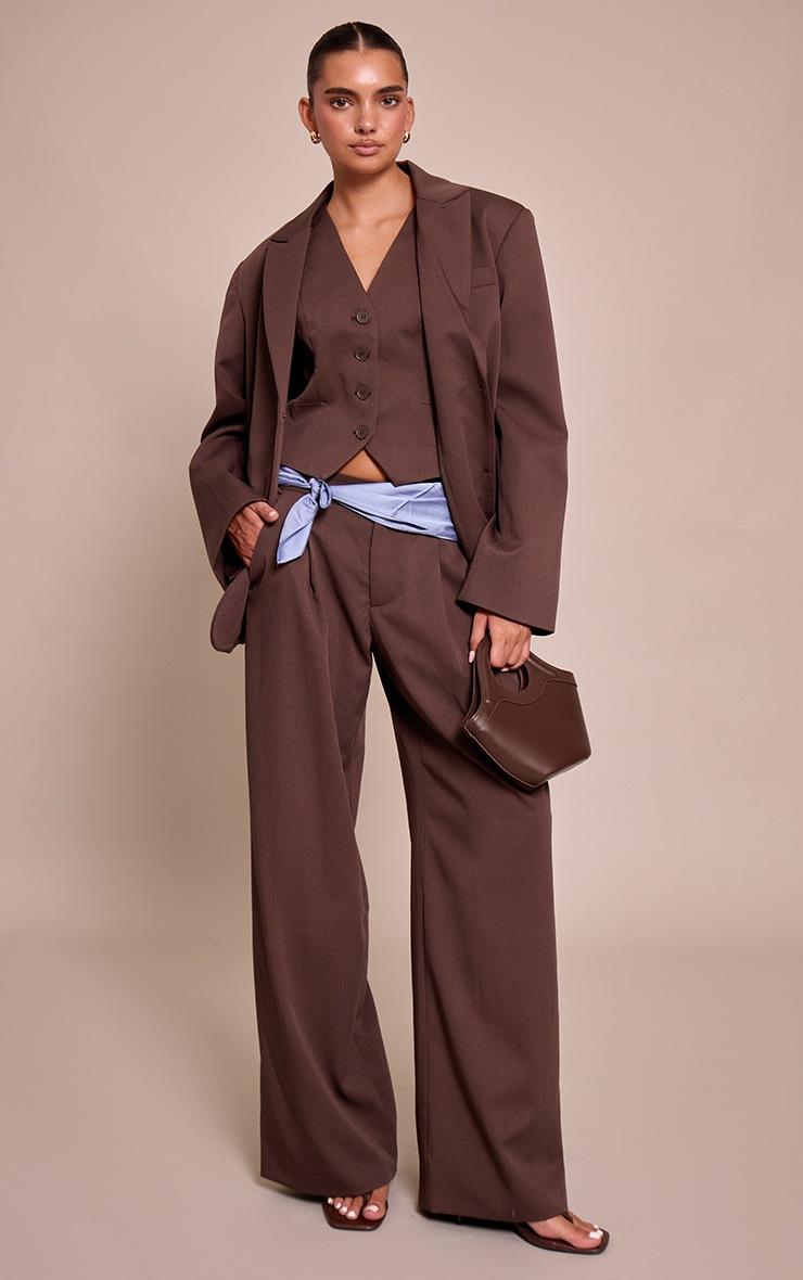 Pretty Little Thing Dark Brown Tailored Woven Wide Leg Pleated Pant