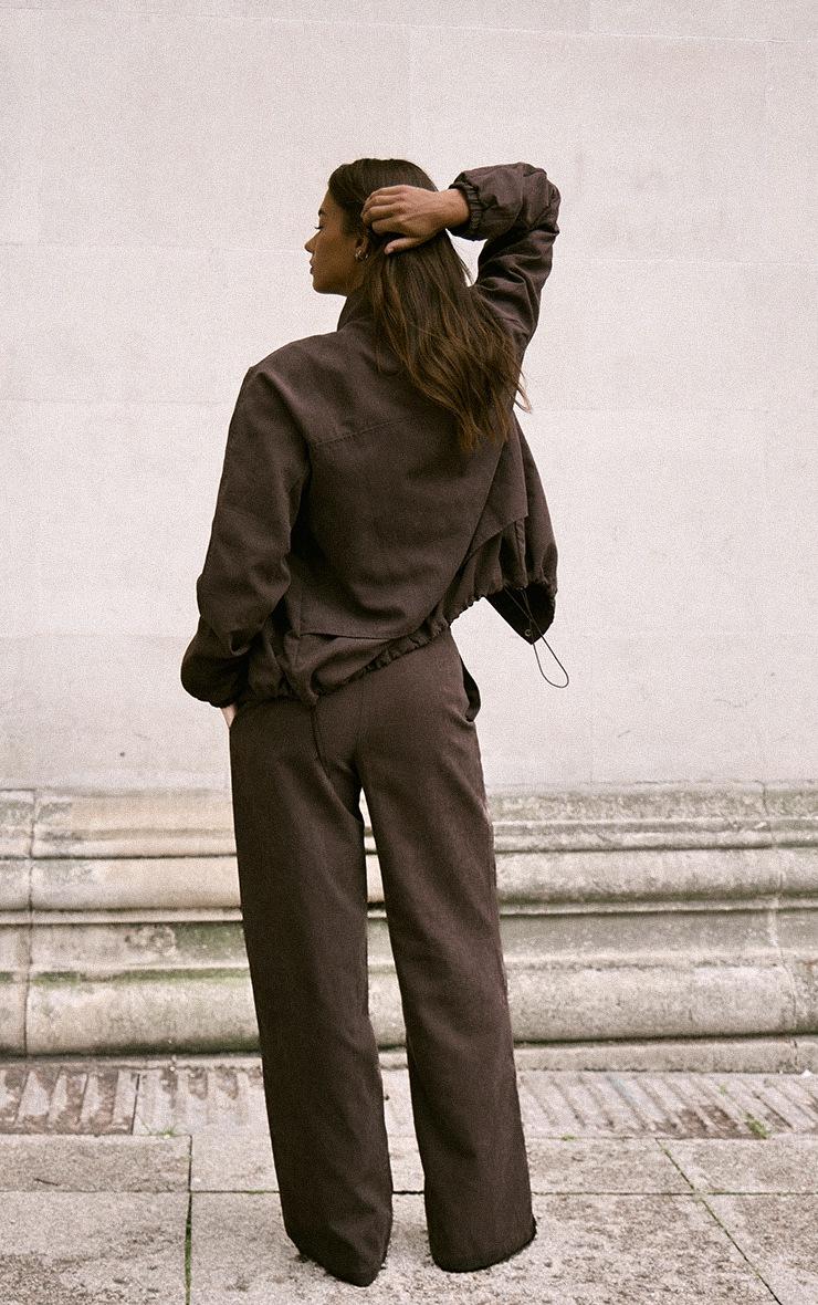 Pretty Little Thing Dark Brown Zip Up High Neck Jacket