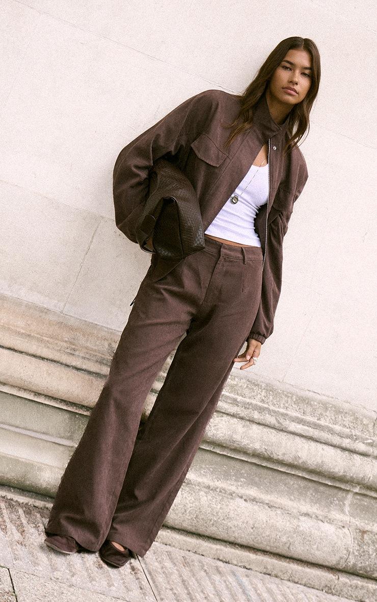 Pretty Little Thing Dark Brown Zip Up High Neck Jacket