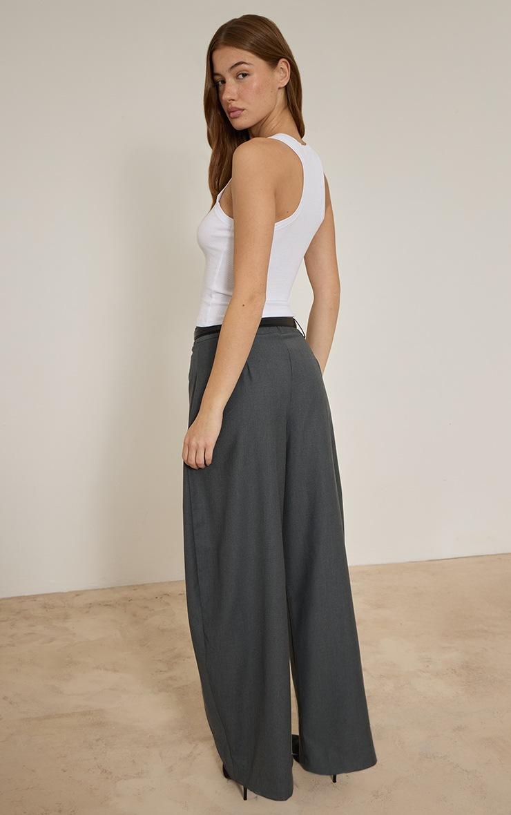 Pretty Little Thing Dark Charcoal Belted Wide Leg Pants
