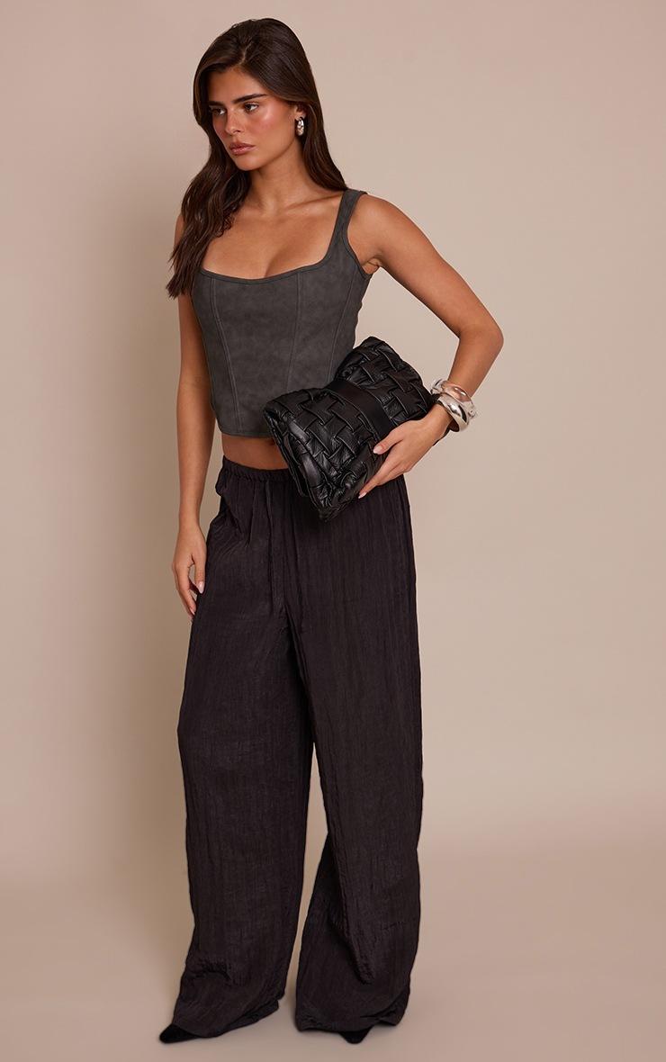 Pretty Little Thing Dark Charcoal Coated Woven Scoop Neck Bonded Corset