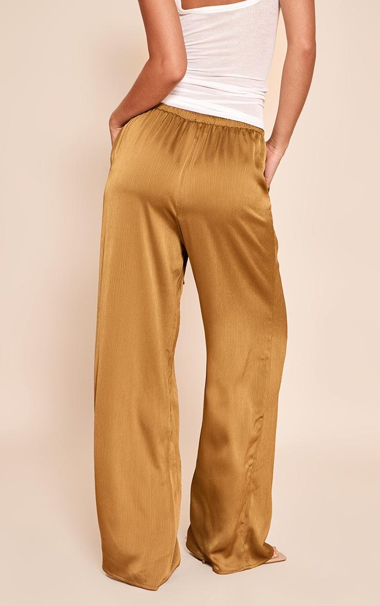 Pretty Little Thing Dark Chartreuse Textured Satin Low Rise Wide Leg Drawstring Pants