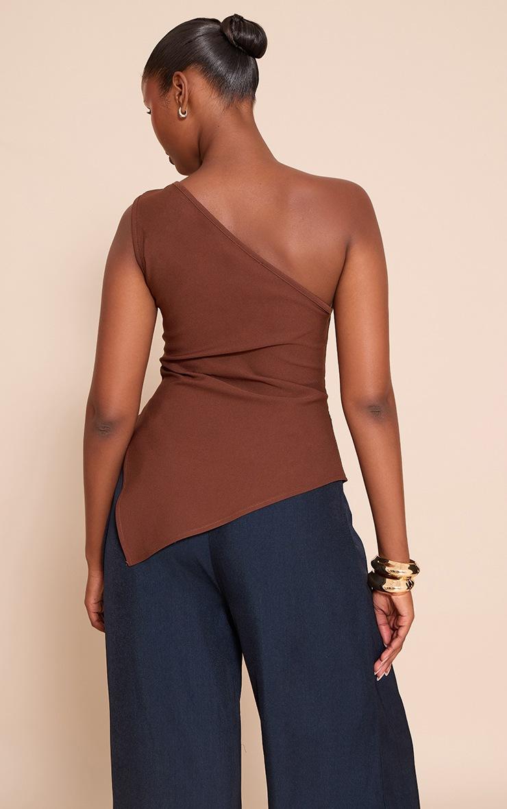 Pretty Little Thing Dark Chocolate Asymmetric One Shoulder Trim Detail Long Top